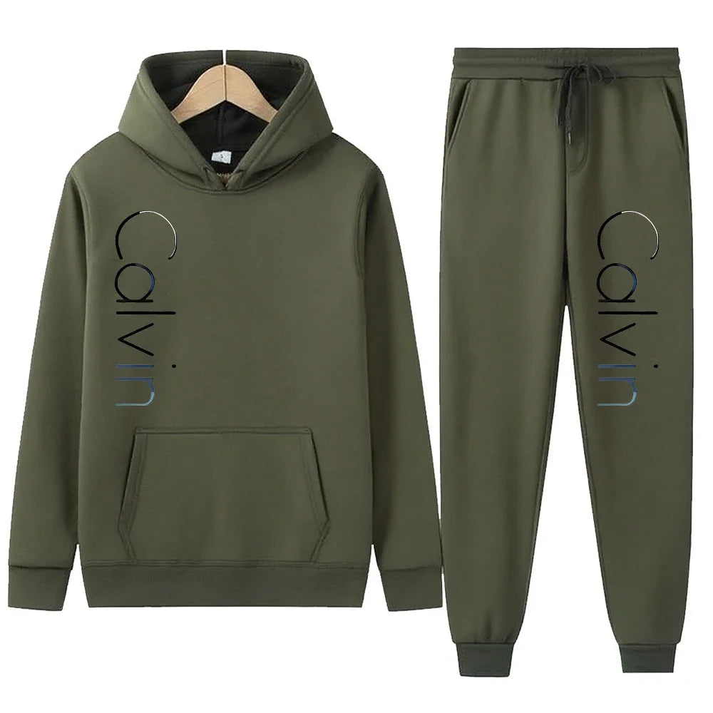 Men Tracksuit 2 Pieces Sets Hooded Sweatshirt +Drawstring Pants Male Hoodies Running Sportswear Men Women Autumn Sportwear