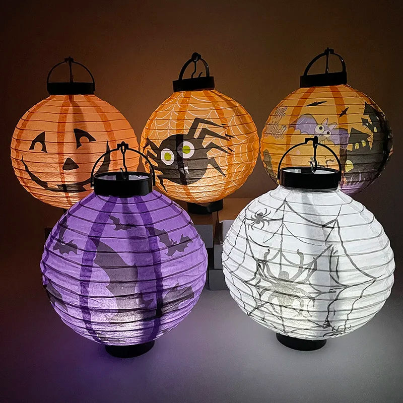 Halloween LED Pumpkin Paper Lantern Spider Skull Bat Lantern Printing Hanging Lantern Festival Party Home Garden Outdoor Decor