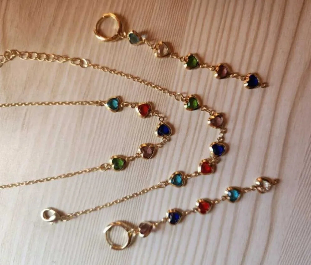 3Pcs Jewellery Set Elegant Colorful Crystal Heart Necklaces Bracelets Earrings for Women Party Wedding Girl Wrist Jewelry Gift