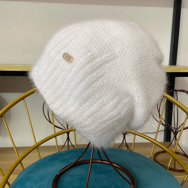 Winter Hats for Women Warm Thick Beanies Girls Outdoor Headwear Knitted Skulls Elastic New Striped Diamond Female Casual Hats