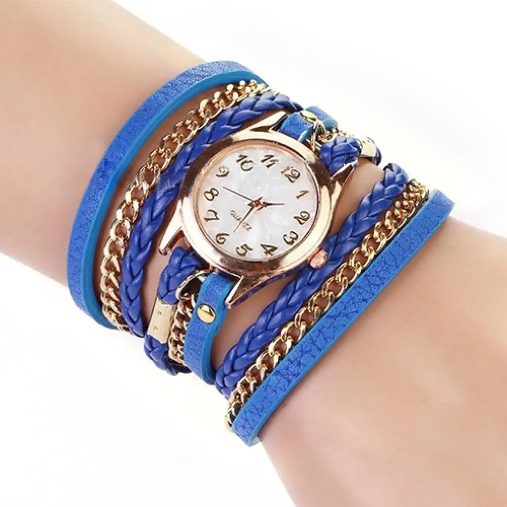 Quartz Wristwatch for Women Vintage Multilayer Faux Leather Alloy Braided Bracelet Wrist Watch Jewelry