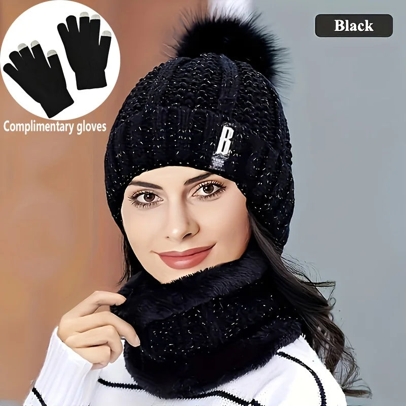 2/3pcs set of winter accessories - hat scarf and gloves made of windproof thick plush knit method ideal gift for Christmas