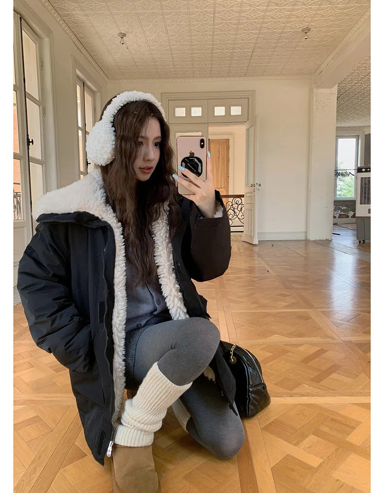 Women Parkas Short Coats Jackets Turn Down Collar Thick Warm Y2k Streetwear Elegant Jacket Work Coat Autumn Winter 2025