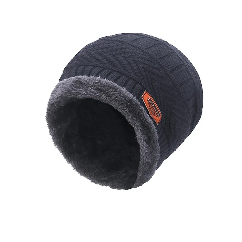 Winter Hat For Men Fleece Scarf Women Neck Leather Knitted Cap Thick Wool Neck Warmer Balaclava Ski Mask Skullies Beanies