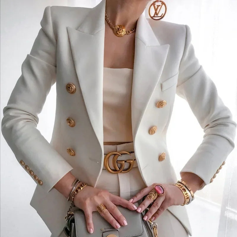 women suits jacket Women's Notched Lapel Double Breasted Blazer Suit Long Sleeve Buttons Casual Work Office Jacket Blazers
