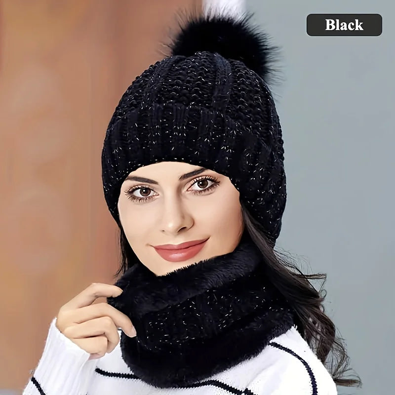 2/3pcs set of winter accessories - hat scarf and gloves made of windproof thick plush knit method ideal gift for Christmas