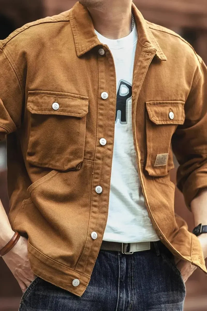 High end work jacket, men's spring and autumn trendy brand, loose American retro lapel jacket, casual and handsome denim jacket