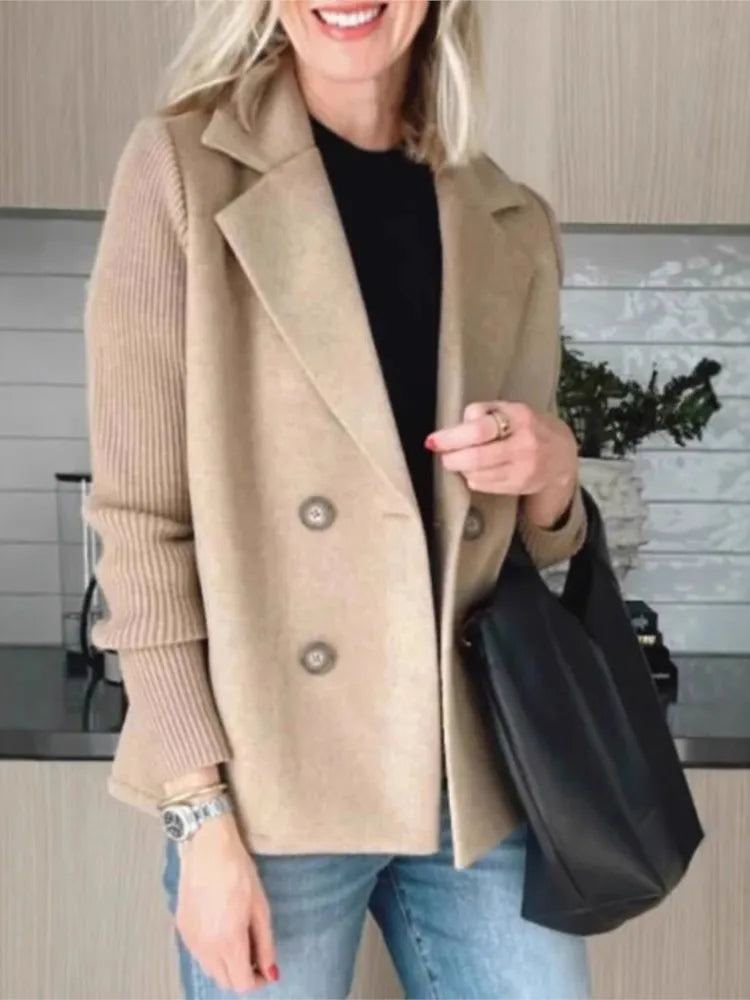 Loungewear Jacket Women Spring Autumn Turn-Down Collar Fashion Solid Patchwork Outerwear Long Sleeve Elegant Coat Streetwear