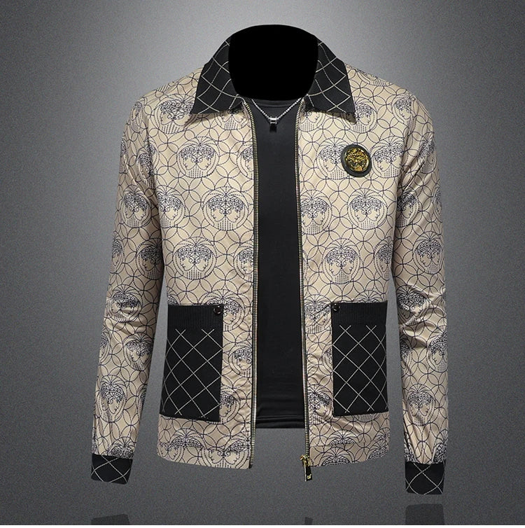 High Quality Printed Jacket for Men Autumn Winter Luxury Casual Business Lapel Jacket Social Streetwear Windbreaker Coat 5XL