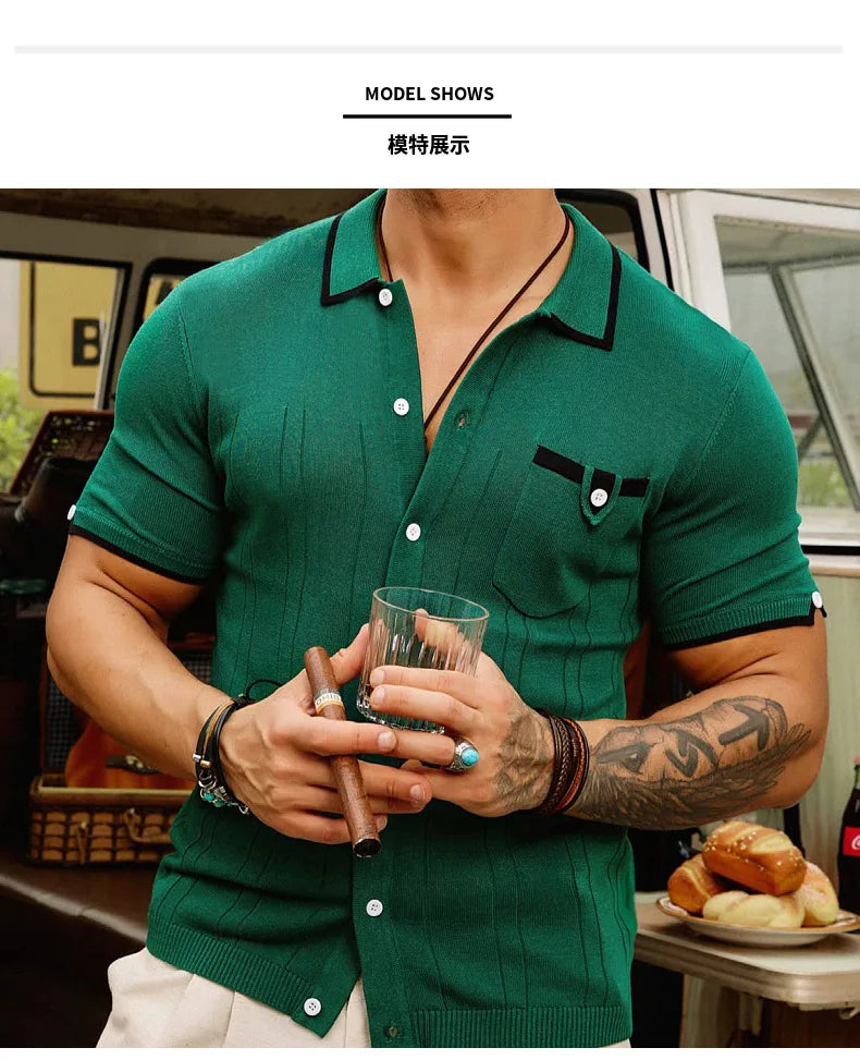 High-quality Knitted Shirts for Men, Business Casual Tops,Skin-friendly Soft  Breathable Shirts, Light Luxury Commuting Clothing