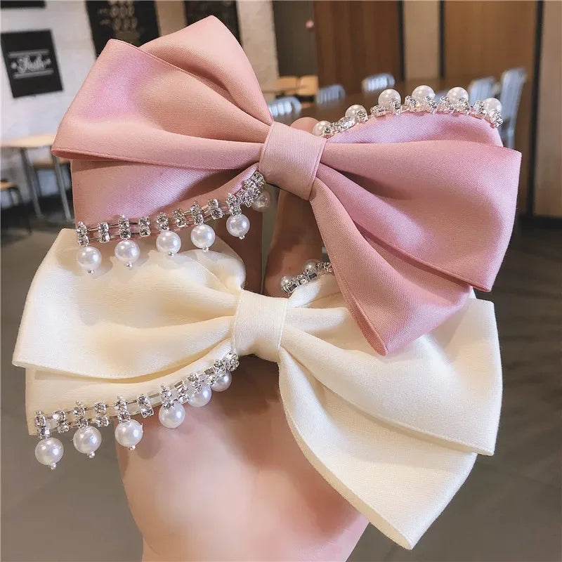 Korean Hair Accessories Fashion Women  Clip with Chain Tassel Pearl and Bow  Spring Barrette  Rhinestone  Pin