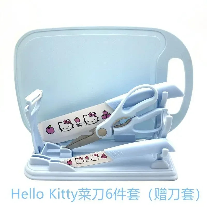 Sanrio  animation peripheral cartoon Kawaii Hello kitty anti-rust kitchen knife cutting board set creative fruit knife wholesale