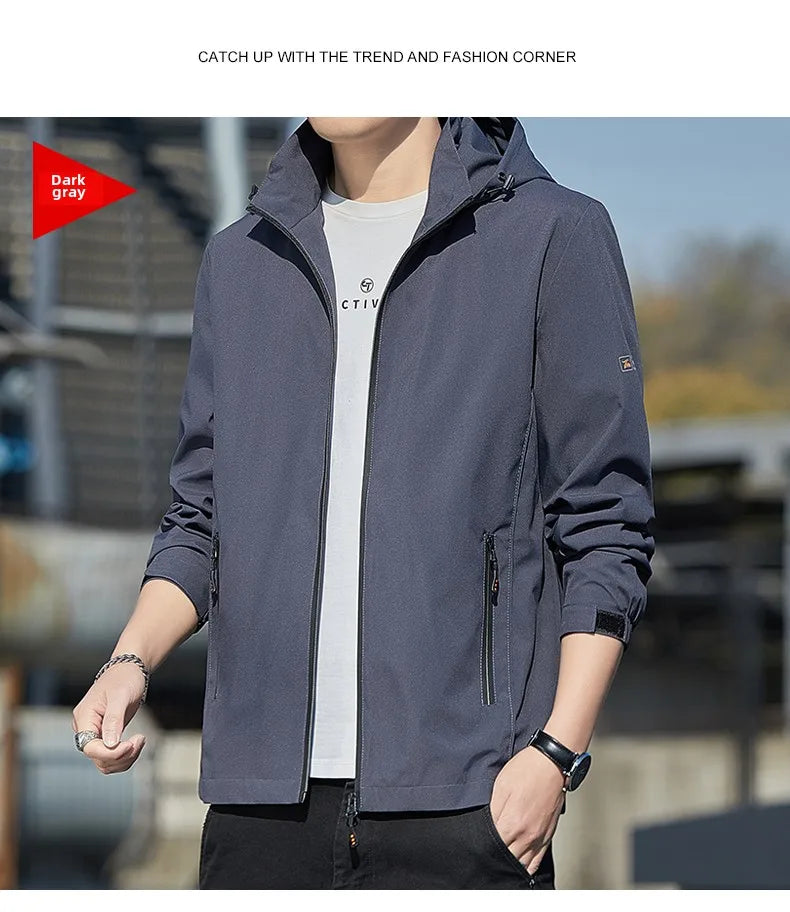 Men's jacket 2025 new jacket Spring and Autumn American slim fit trendy brand heavyweight hooded workwear casual assault jacket