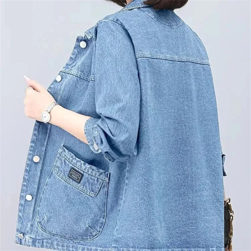 Cowboy Jacket for Women in the Spring and Autumn of 2025 New Loose and Casual Style for Middle-Aged Mothers Short Denim Jacket