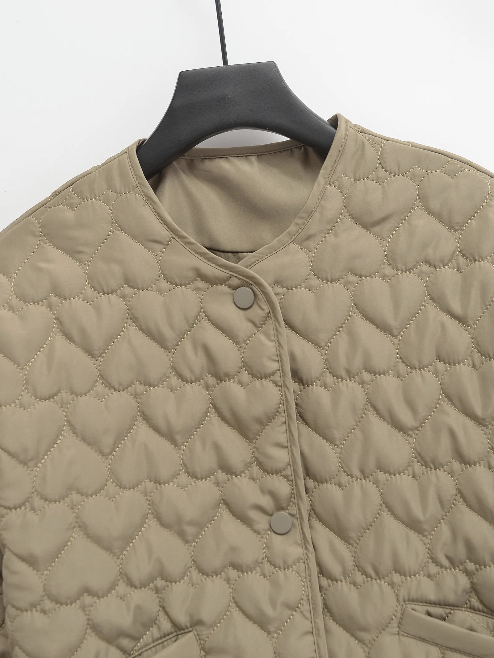 Women Heart Padded Jackets Autumn Winter Long Sleeve Round Neck Coats Solid Color Outerwear Female Warm Parkas Chic Streetwear