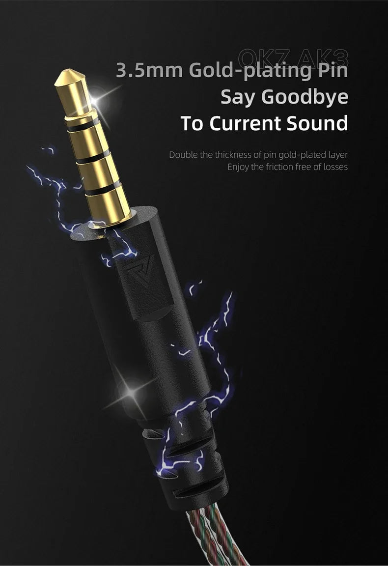 QKZ AK3 FiLe Wired Earphone with Microphone HiFi Music Monitor Bass Headphones Noise Cancelling Headset For Sport Gaming Earbuds