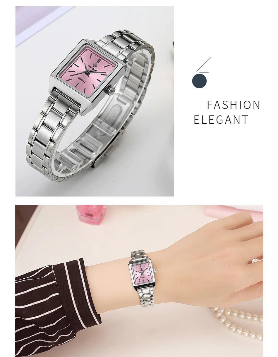 Fashion Top Brand Wwoor Womens Watches Black Small Square Wristwatch Woman Dress Bracelet Watch For Women Gift Xfcs Montre Femme