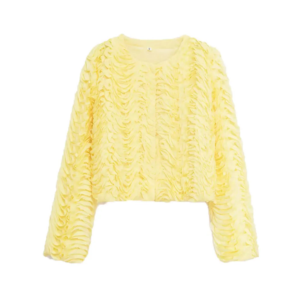 Women's Textured Jacket Coat O-Neck Long Sleeve Chic Outerwear Fashionable Female Tops