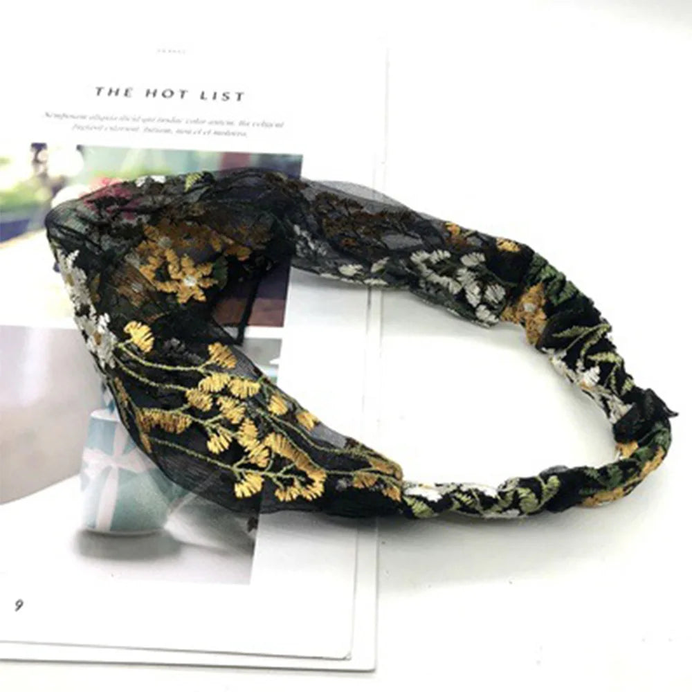 Simple Women Floral Embroidery Lace Face Wash Hair Band Hair Accessories Headdress Turban Headband