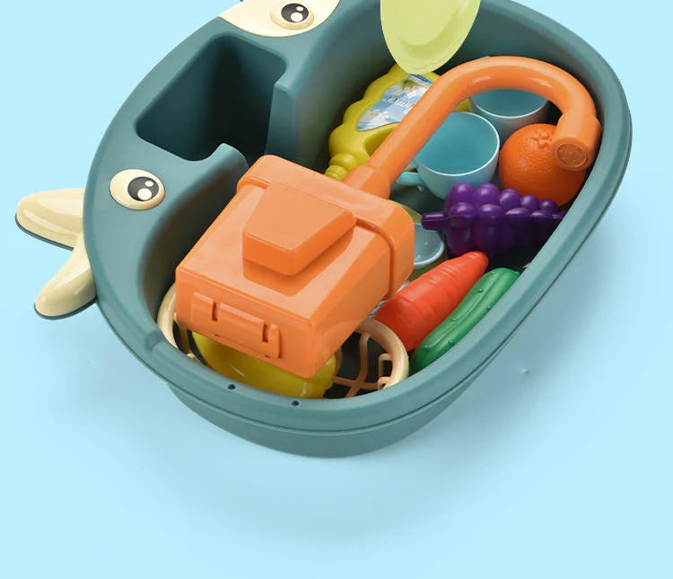 Kids Playhouse Kitchen Set Simulated Dishwasher Sink Hand Basin with Circulating Water Toddler Toys for Boys Girls and Role Play