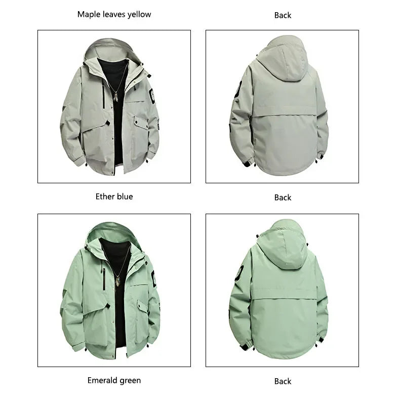 Men's workwear down jacket, American color-blocked hooded jacket for autumn and winter, cool and casual coat for teenagers