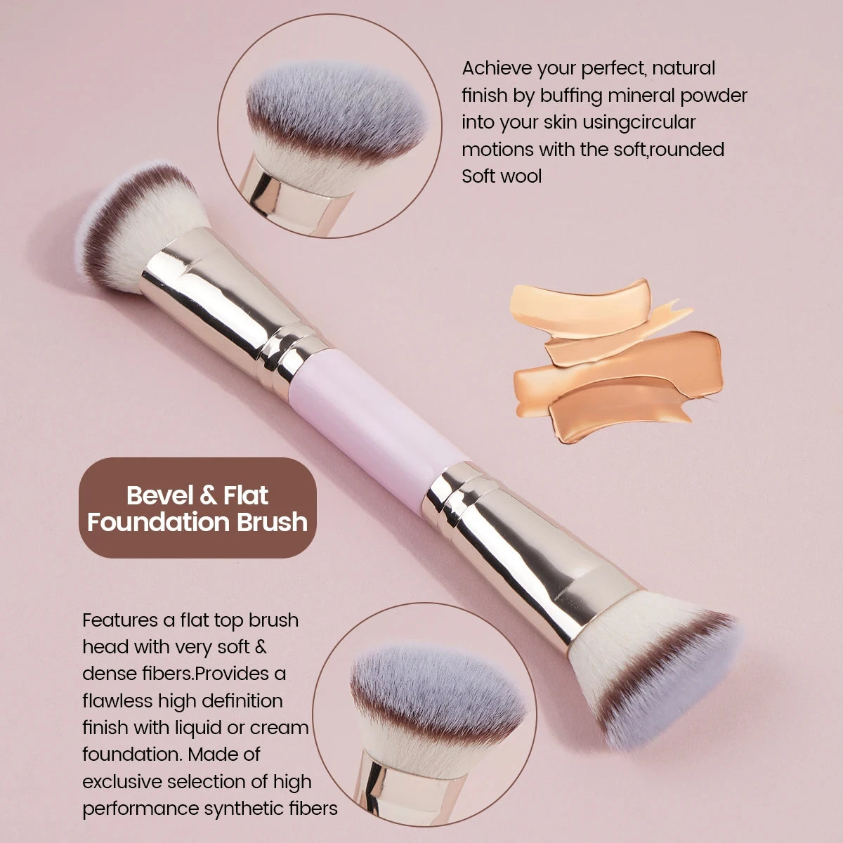 Double Head Makeup Brushes 2 In 1 Flat/Angled Foundation Concealer Contour Brush for Blending Loose Powder Liquid Cream