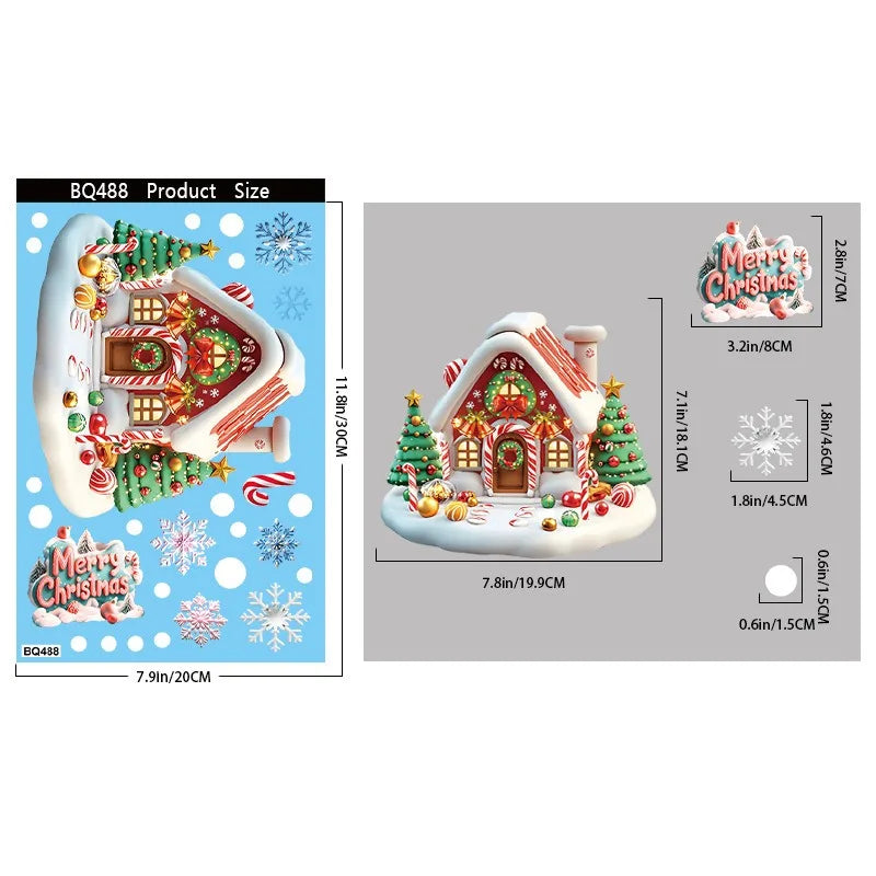 Christmas Decorations Gingerbread Man Snowman Snowflake Glass Stickers Xmas Santa Claus Window Stickers Merry Christmas Decor