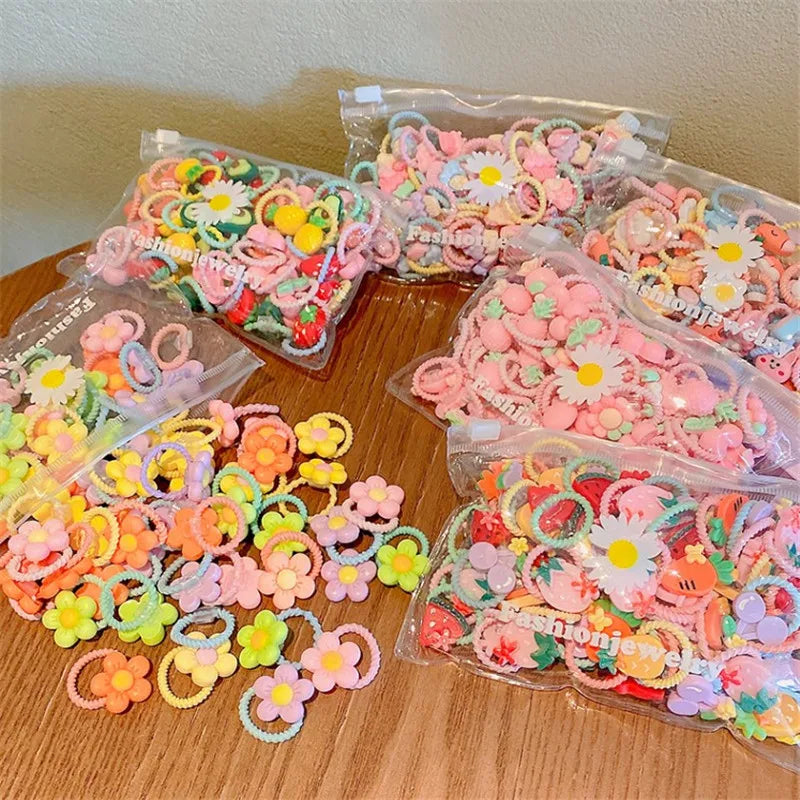 20Pcs/Lot Girls Hair Accessories Small Size Thumbs Elastic Hair Bands Rubber Scrunchies Cartoon Headwear Cute Children Headdress