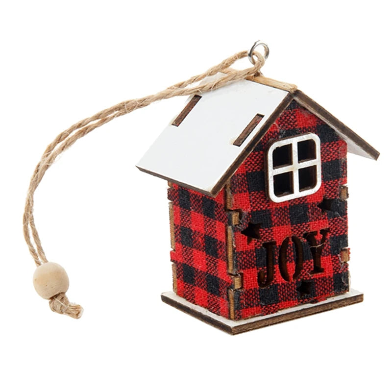 Christmas Hanging Ornament Wooden Cabin Shape Hollow Design Desktop Decor Ornaments Christmas Tree Hanging Decoration