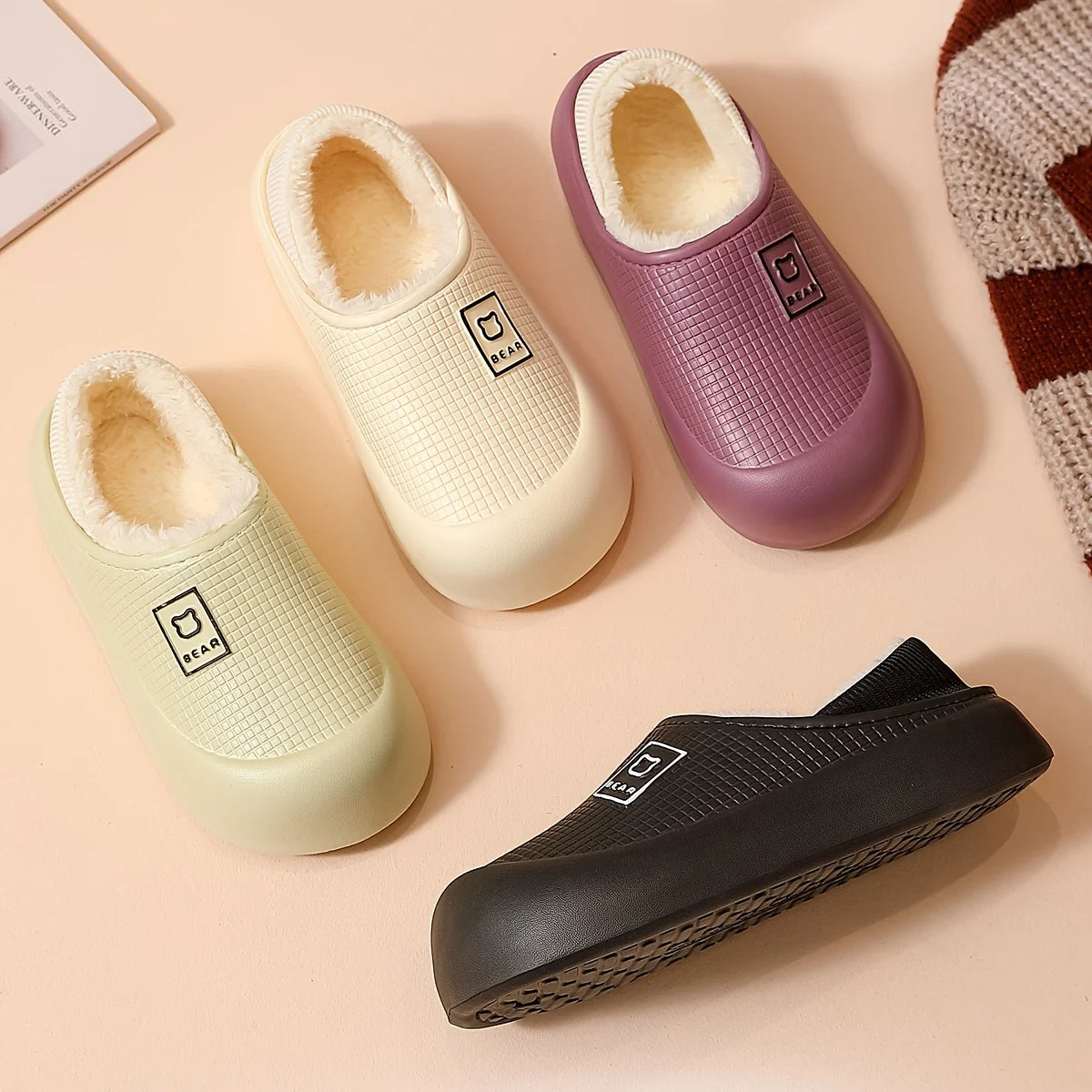 Women's Slippers Winter 2025 New Style Heeled Indoor Home Thick Sole Non-Slip Fleece Lined Warm Slippers for Women
