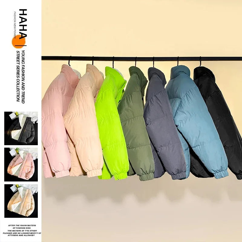 Down jacket men's handsome bread jacket Hong Kong style loose collar and velvet ins assorted bread jacket