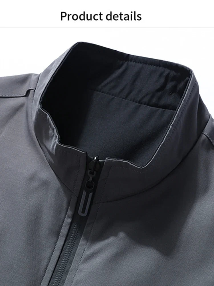 Business Jacket Men New Fashion Trend Spring Autumn Double-Sided Comfortable Jackets Versatile Stand Up Collar Workwear Coat Man