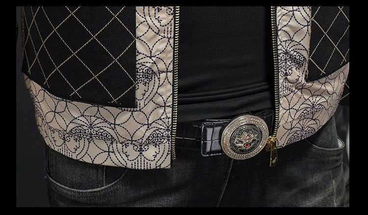 High Quality Printed Jacket for Men Autumn Winter Luxury Casual Business Lapel Jacket Social Streetwear Windbreaker Coat 5XL