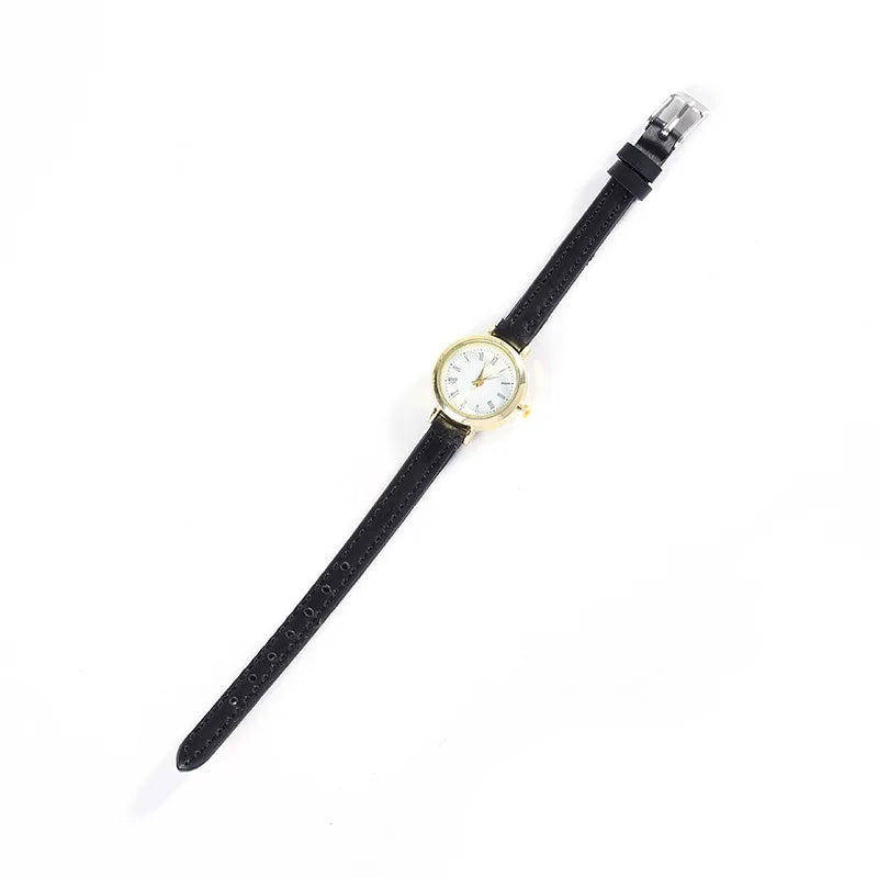Women Brown White Small Round Watches Versatile Thin Strap Leather Band Ladies Quartz Watch Wristwatch Clock Reloj Mujer