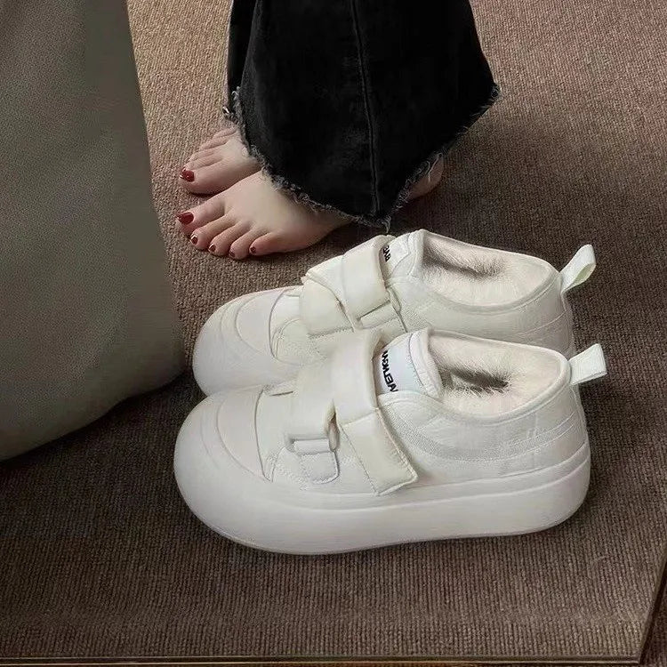 Shoes Woman 2025 Casual Female Sneakers Clogs Platform Autumn Shallow Mouth Round Toe British Style Loafers Fur New Creepers Fal