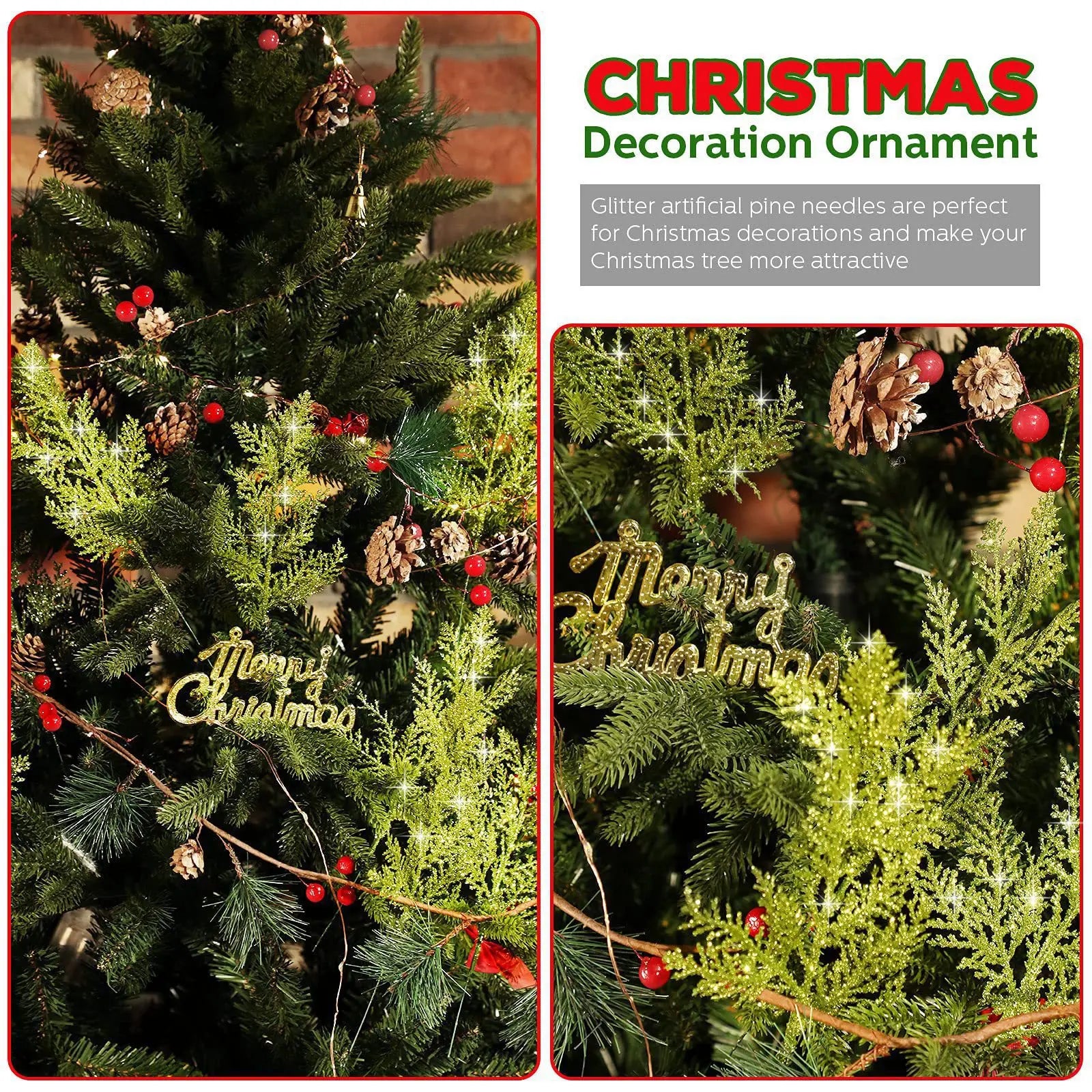 Christmas Decoration Glitter Branches Berries Artificial Flower Bouquet Christmas Tree Ornaments for Home New Year 2025 Navidad