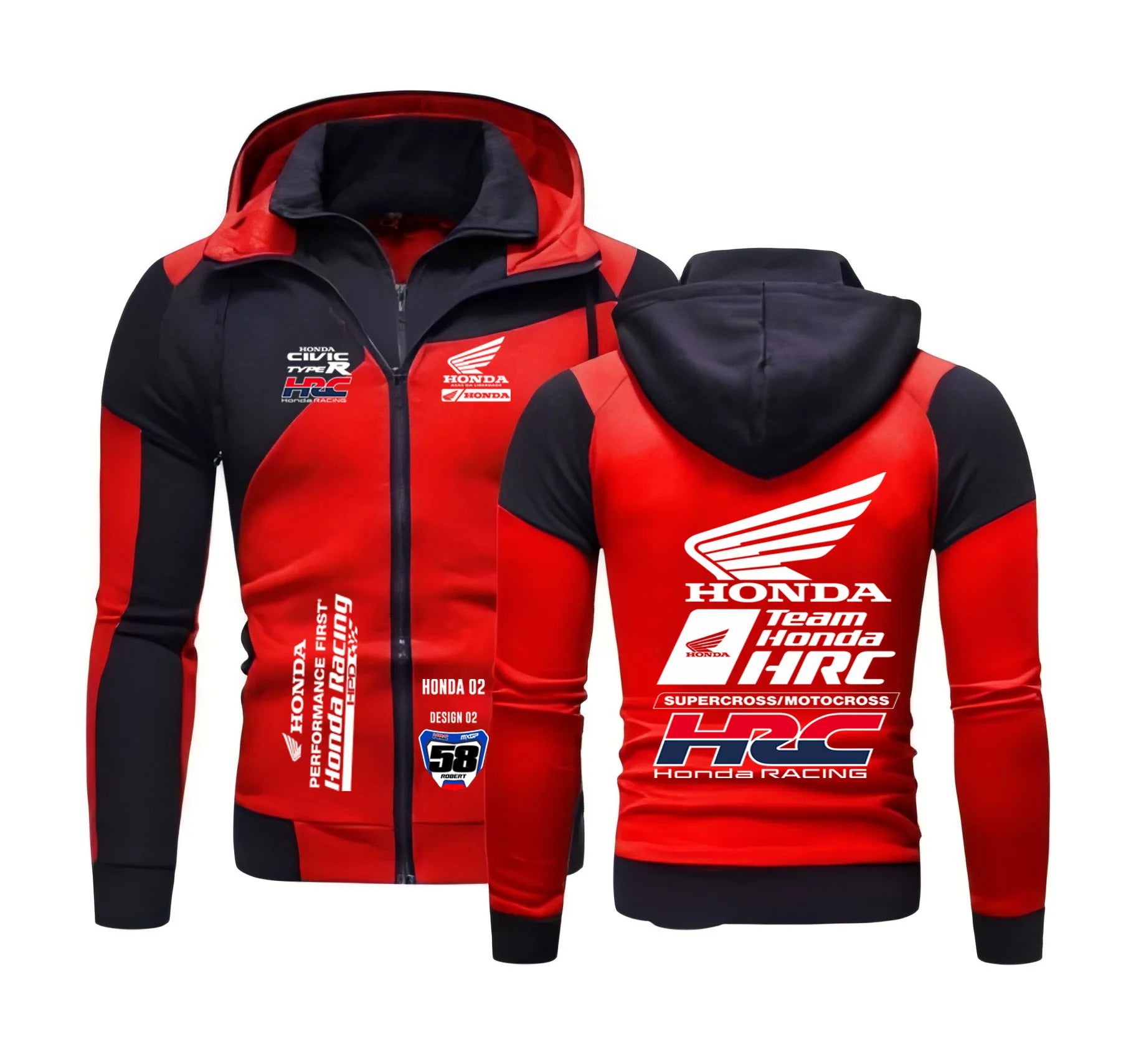 Men's Jacket with HONDA Brand Logo - Sporty, Casual, Fashionable, Outdoor, Double Zippers, Hooded, Windproof, Warm - Men's Coat,