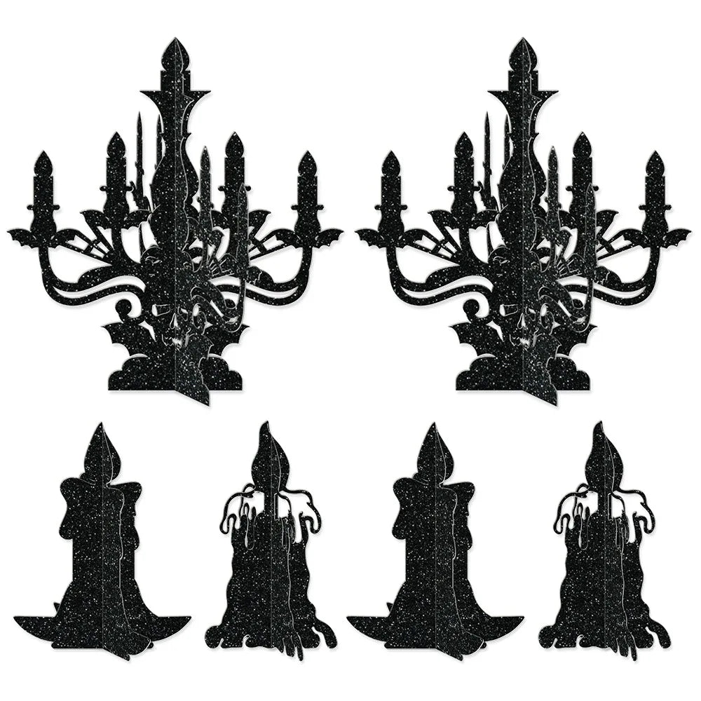 Halloween Decoration 6pcs Candlestick Ornament Haunted House Dining Table Arrangement Festival Dercoration Happy Halloween Day