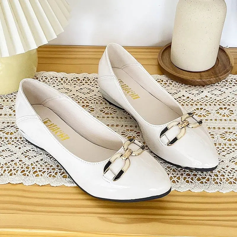 Shoes for Women Fashion Pointed Toe Patent Leather Low Heel Single Shoes Lady Slip on Classic Comfort Office Shoes Zapatos Mujer