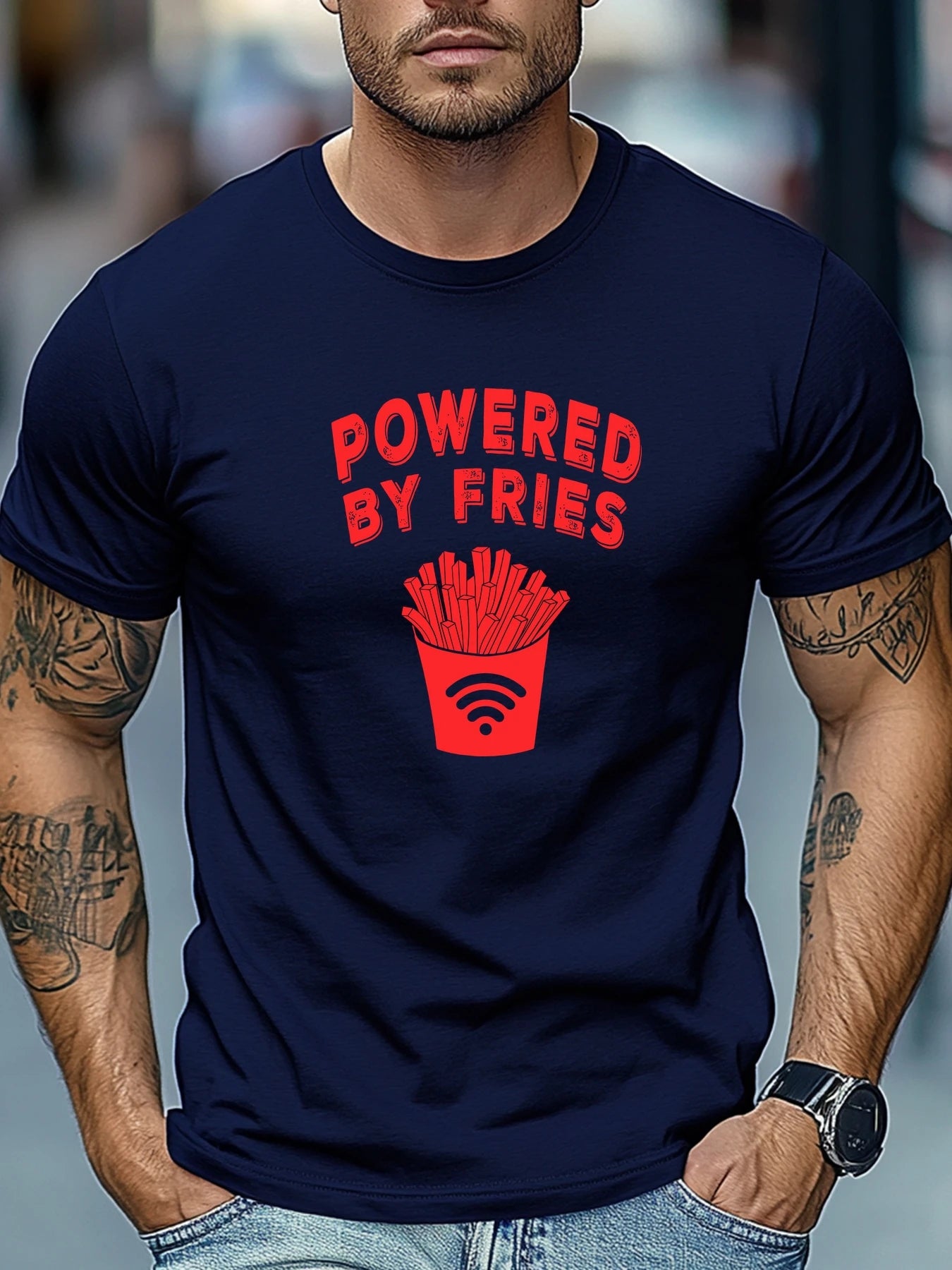 Men's t shirts POWERED BY FRIES Graphic Summer Soft Comfort Fit Tee Daily Wear Tops