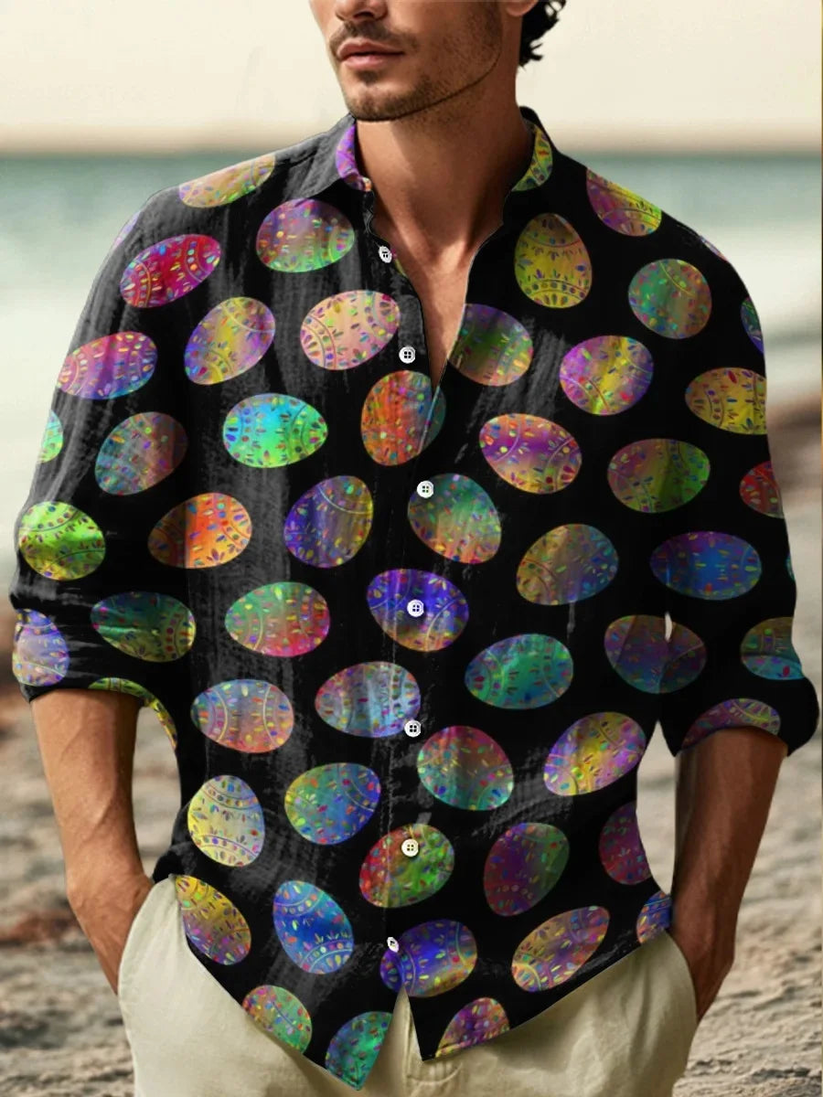 The new men's shirt is a fashionable and artistic printed linen shirt. The high-quality shirt fabric is comfortable