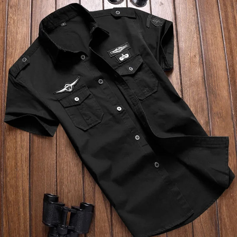 2023 Spring Shirts Men Long Sleeve Casual 100% Cotton High Quality Camisa Military Shirts Fashion Brand Clothing Black Blouse