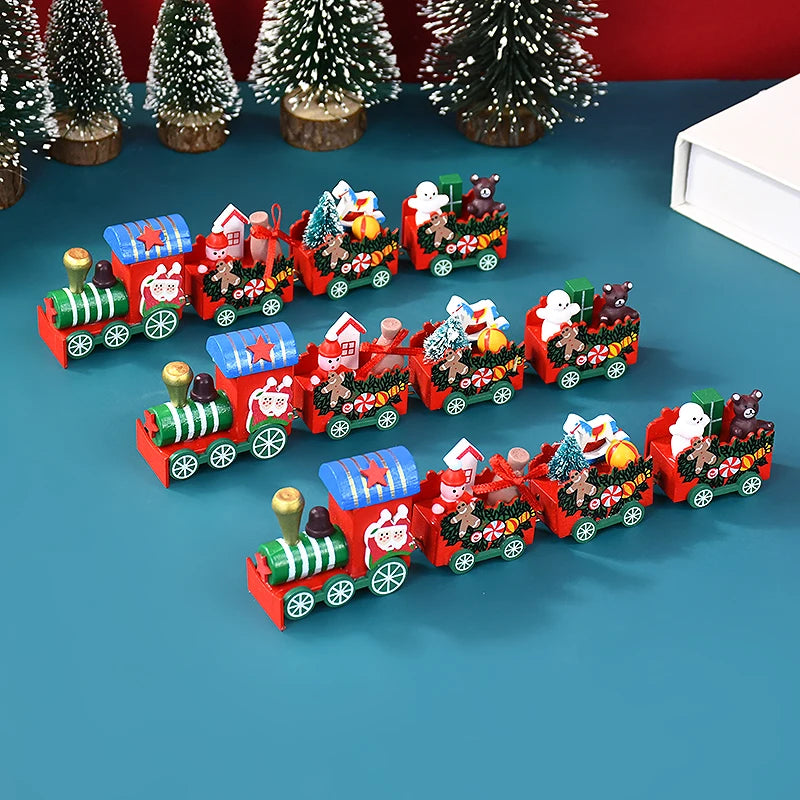 Christmas Wooden Train Merry Christmas party Decorations Home Desktop Ornament Xmas Navidad Noel Kids Gift New Year 2025 Gifts