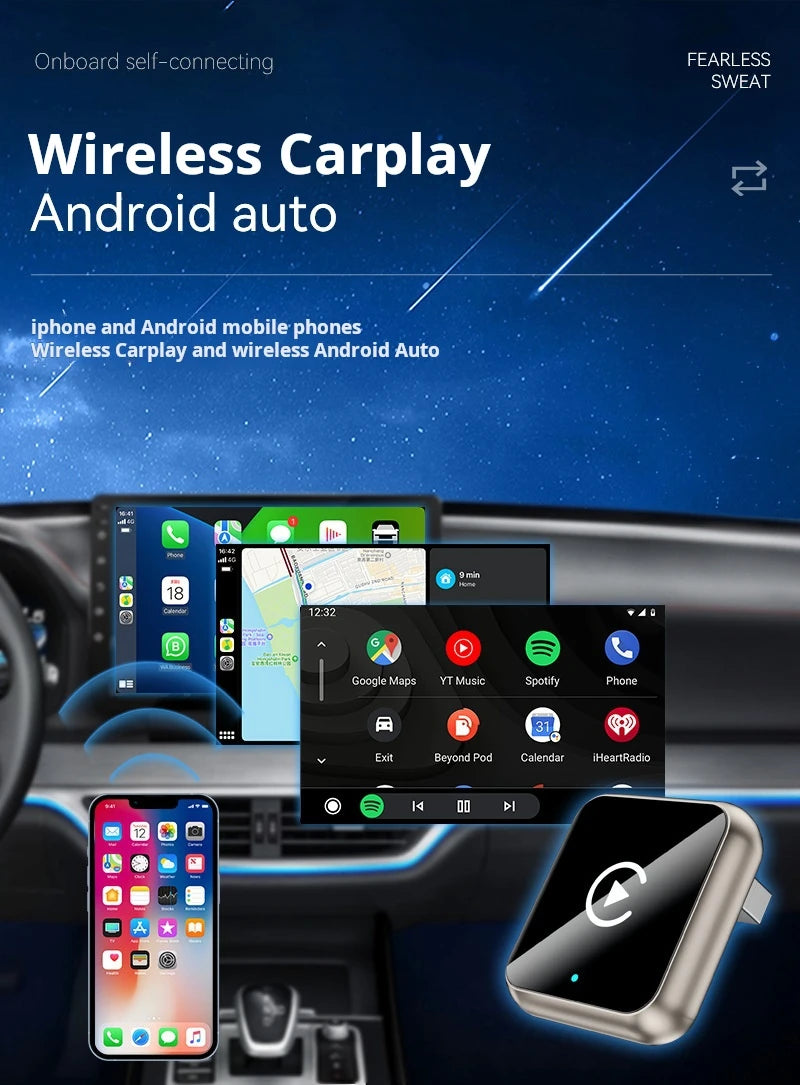 Plug-in Carplay Android Auto 2-in-1 Box Wireless CarPlay Smart Car Adapter Stable Connection for Most Vehicles+Play Blueto