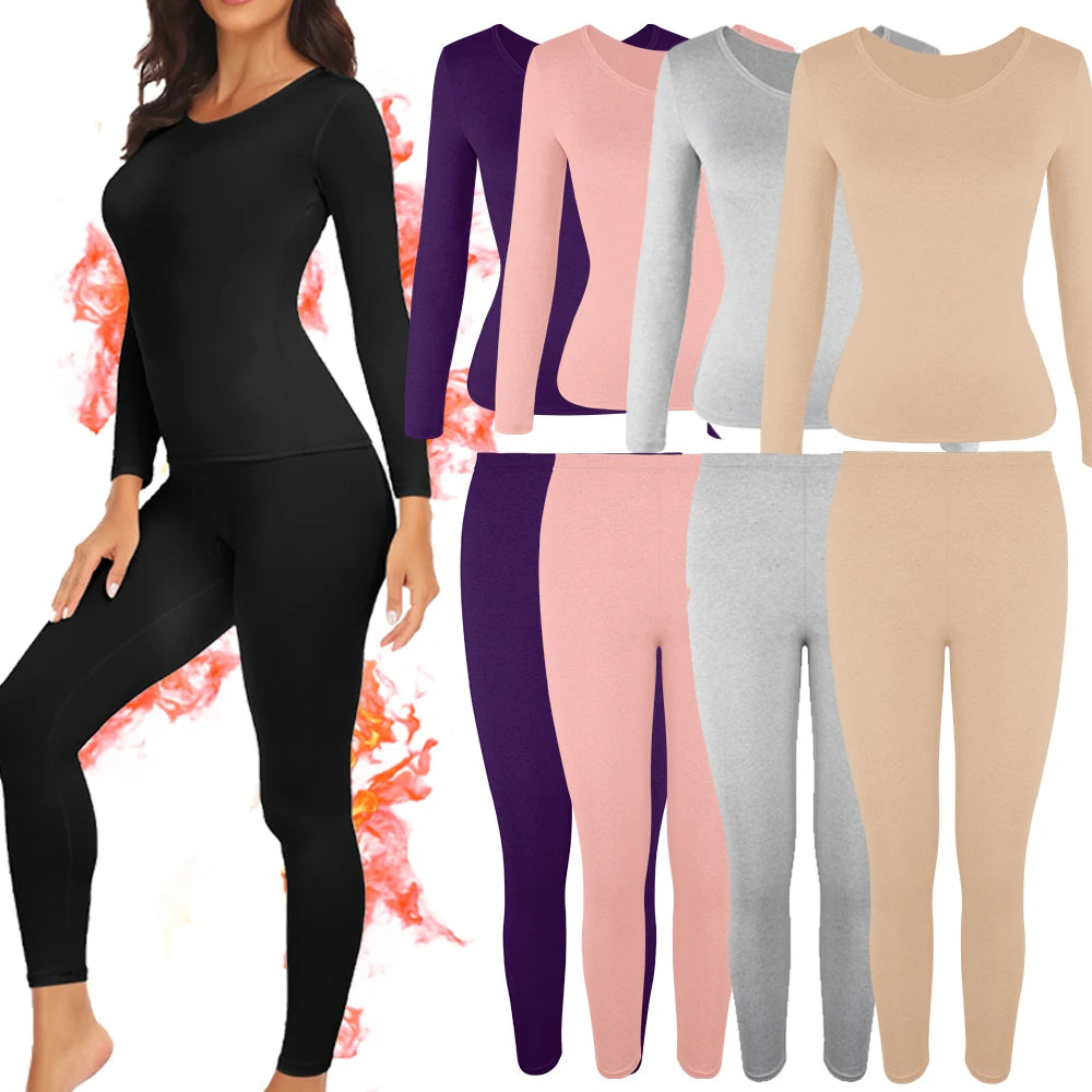 Women's Casual Warm Suit Long Sleeve Round Neck Bottoming Top Leggings Two-piece Set Solid Color Autumn Winter  Outfits Female