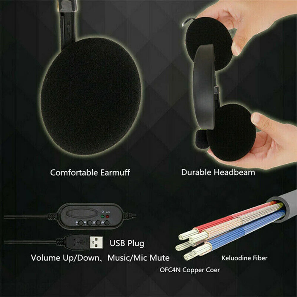 USB Wired Headset Handfree Call Center Office Headphones Surround Sound & HD Microphone Headphones Gaming Overear for PC Laptop
