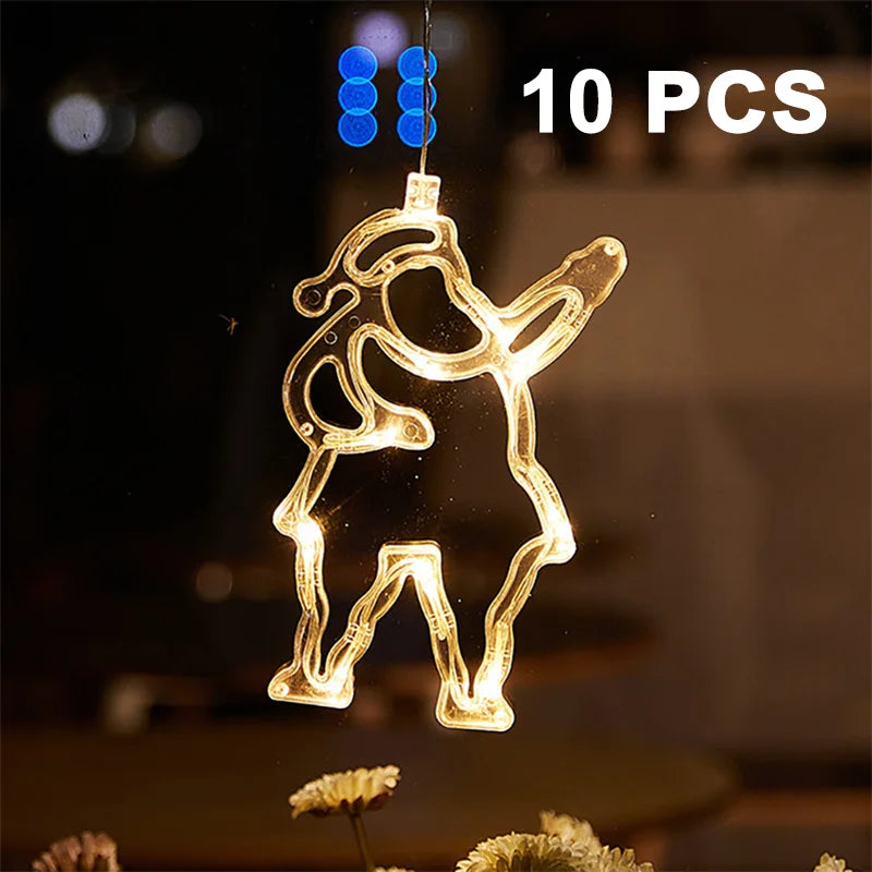 Christmas LED Light Snowflake Santa Hanging Sucker Lamp Window Ornaments Decoration for Home Xmas Navidad 2023 New Year Decor