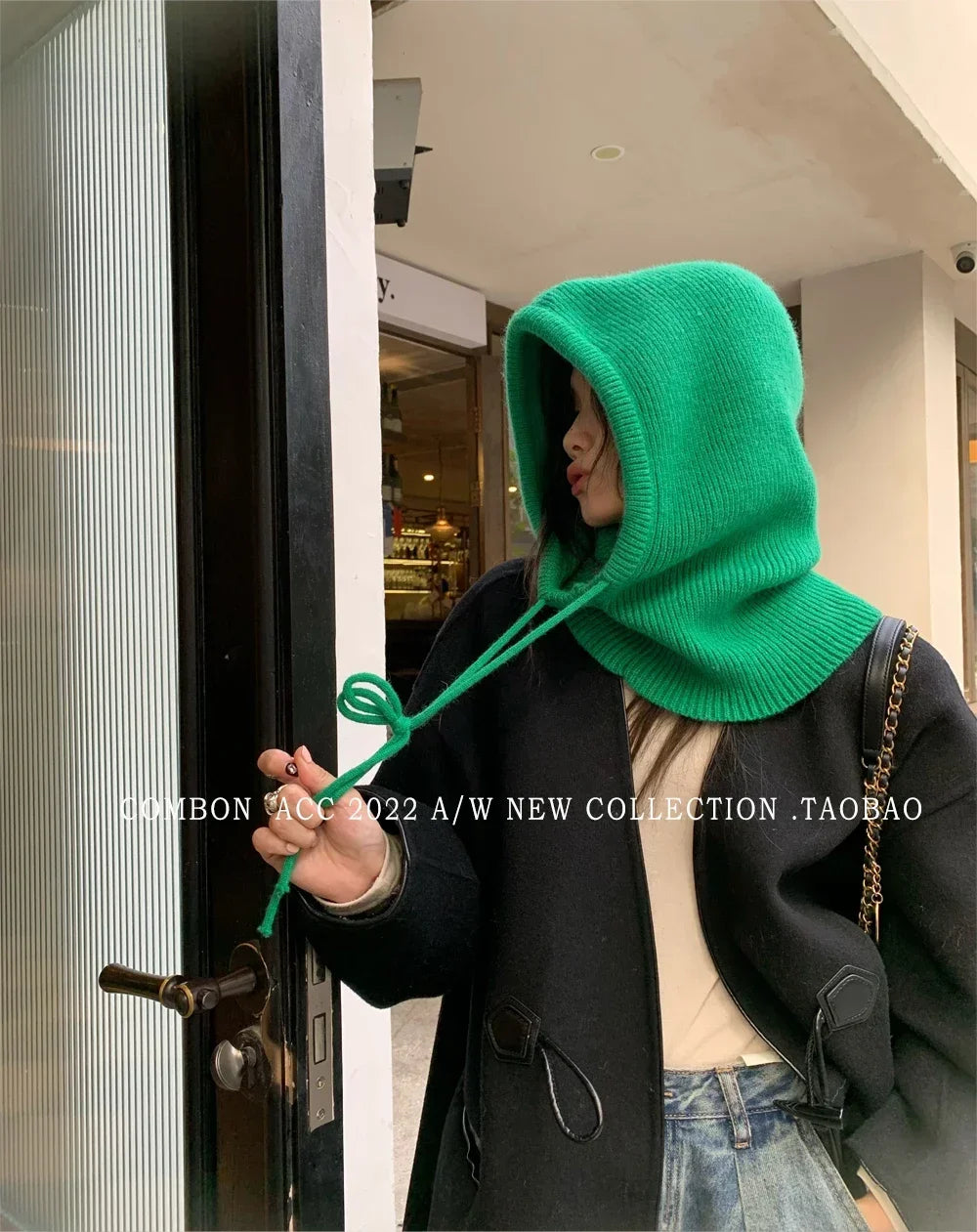 Winter Balaclava Hats For Men&Women Unisex Knitted Hooded Caps Outdoor Warmer Drawstring Hats One-Piece Neck Collar Beanies Cap