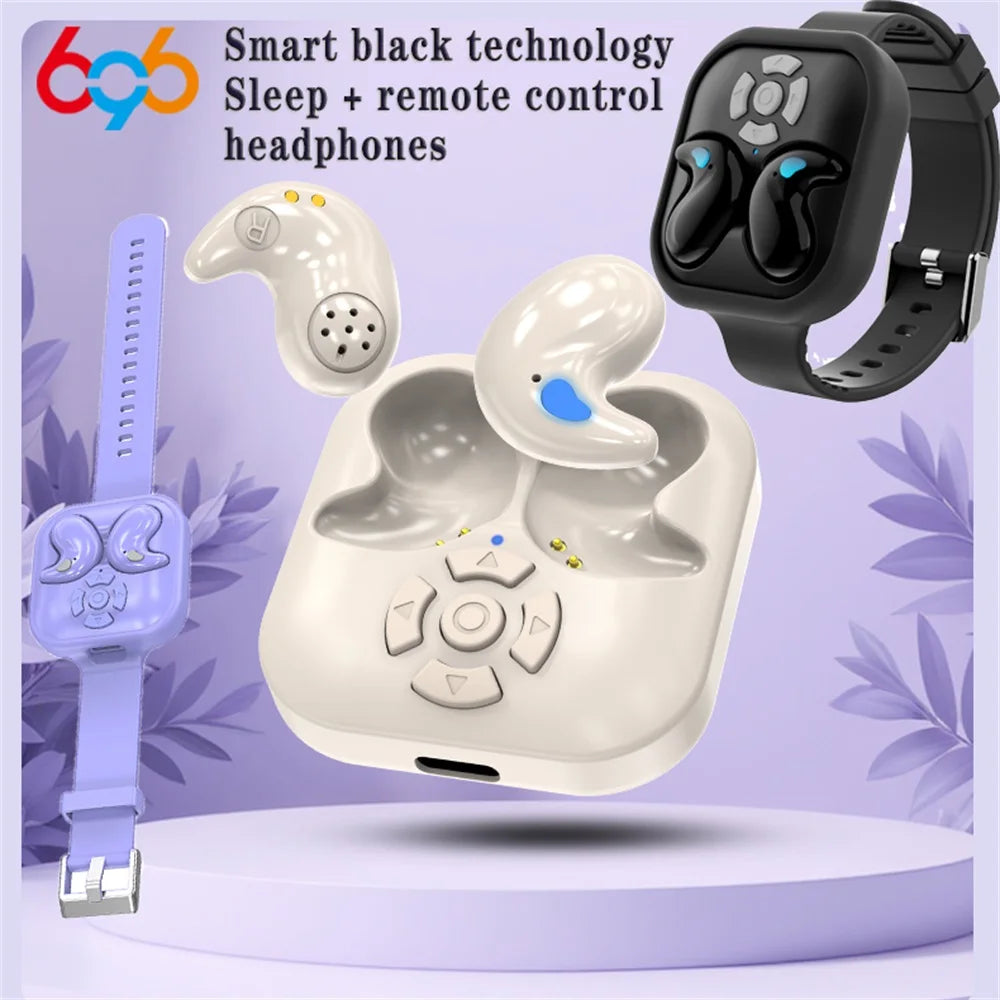 Headphones Waterproof Earphone Bluetooth 5.4 Mini Sleep Headset With Watch Strap Like Page-Turning Photo-Taking Remote Control