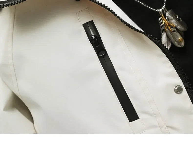 Men's workwear down jacket, American color-blocked hooded jacket for autumn and winter, cool and casual coat for teenagers